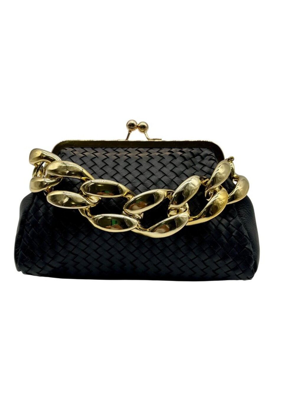 Stella Bianca Black Woven Leather Clutch Bag